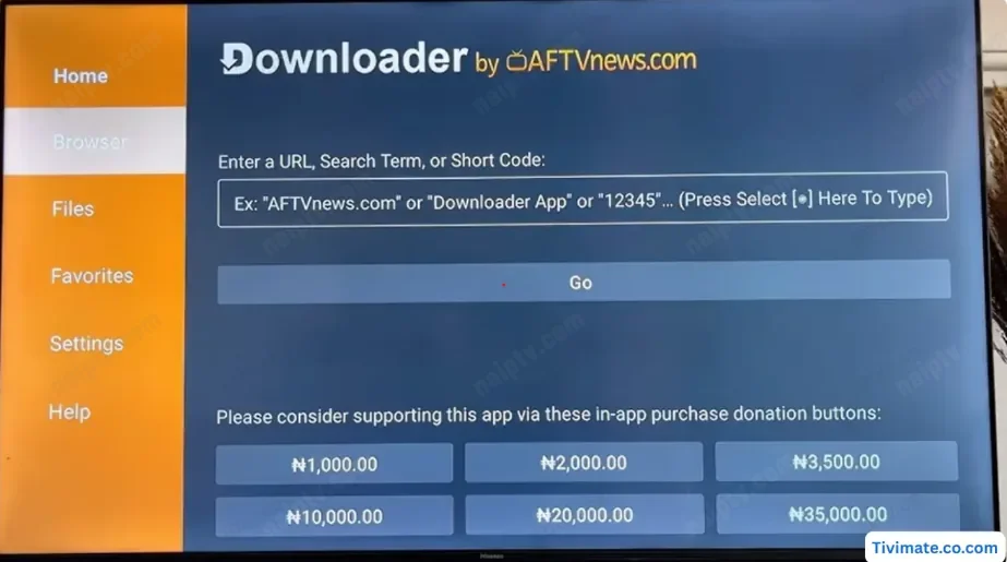 Downloader home / input screen