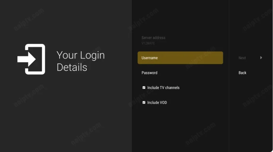 Entering the Prime TV login details