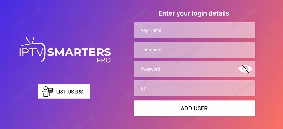 Smarters Player Lite — Add User