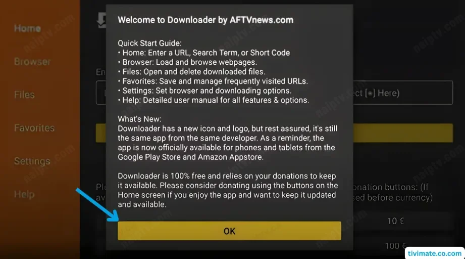 Downloader — dismiss welcome message