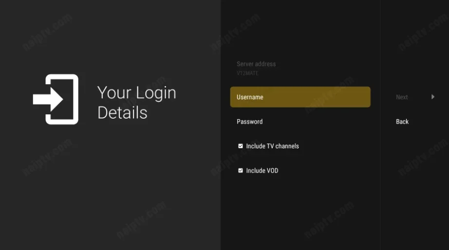 Entering the Prime TV login details