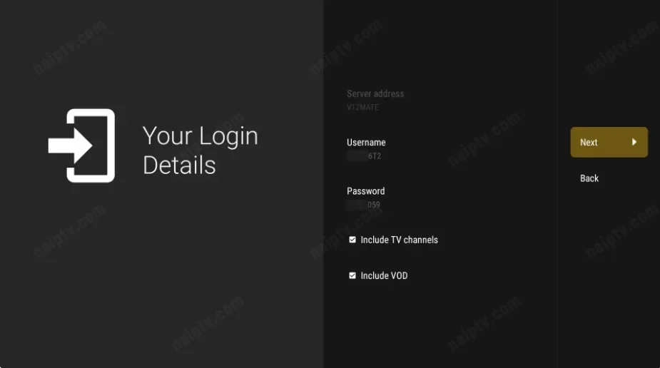 Playlist options — VOD and TV channels selected