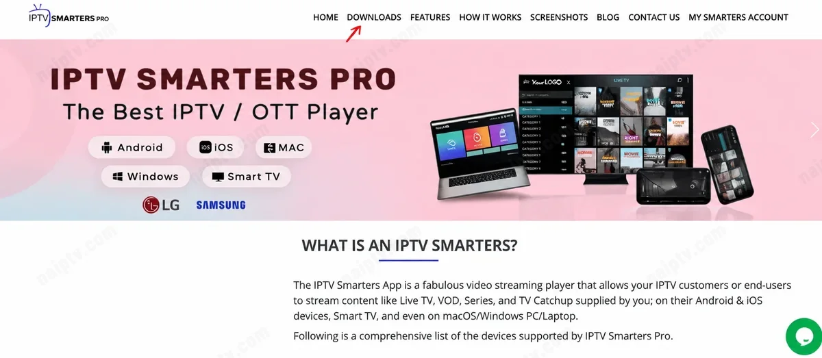 IPTV Smarters Pro website — Downloads