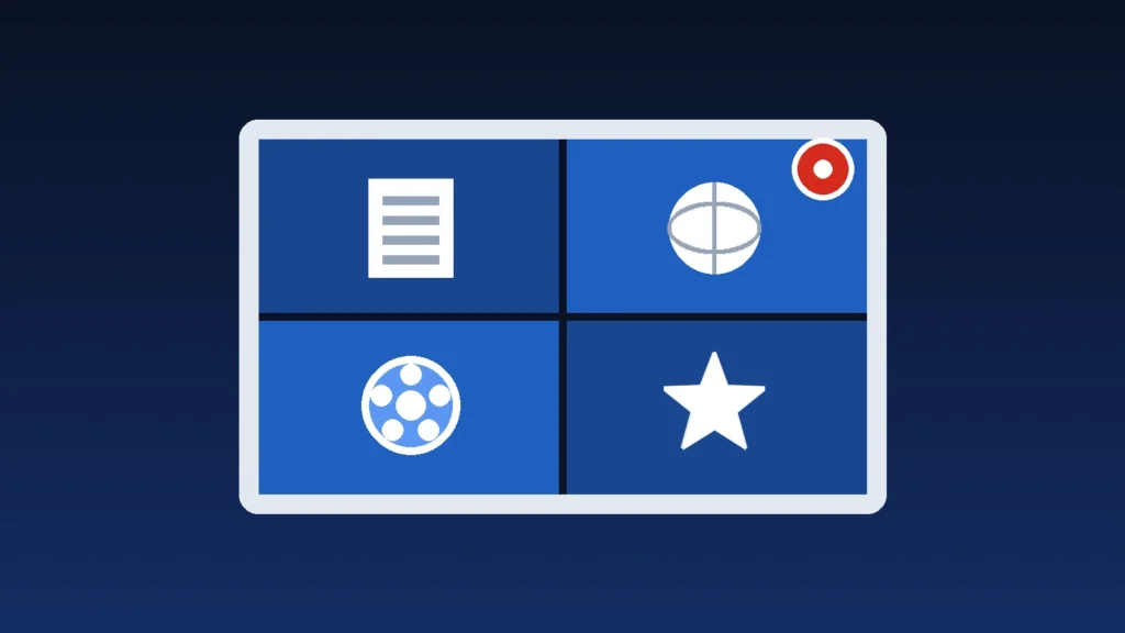 Screen divided into four categories — news, sports, movies and entertainment — representing Canadian IPTV channel content