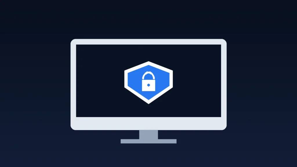 Streaming screen with a shield and padlock icon representing IPTV safety and privacy